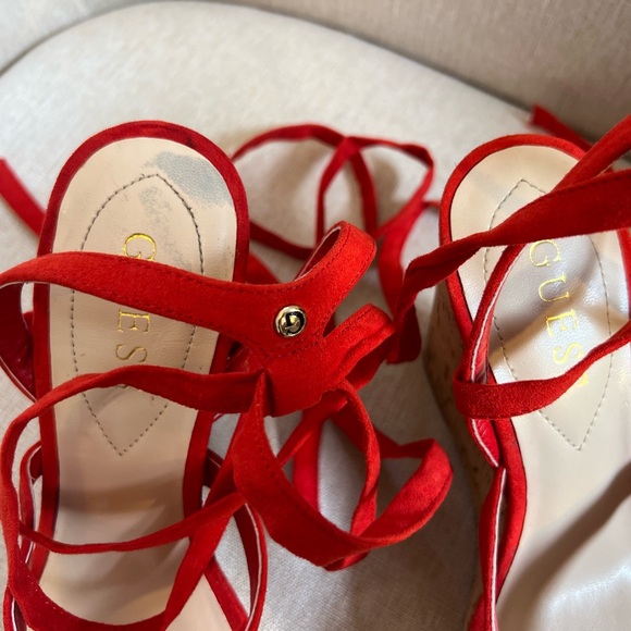Red Lace Up Wedges - Picture 6 of 6